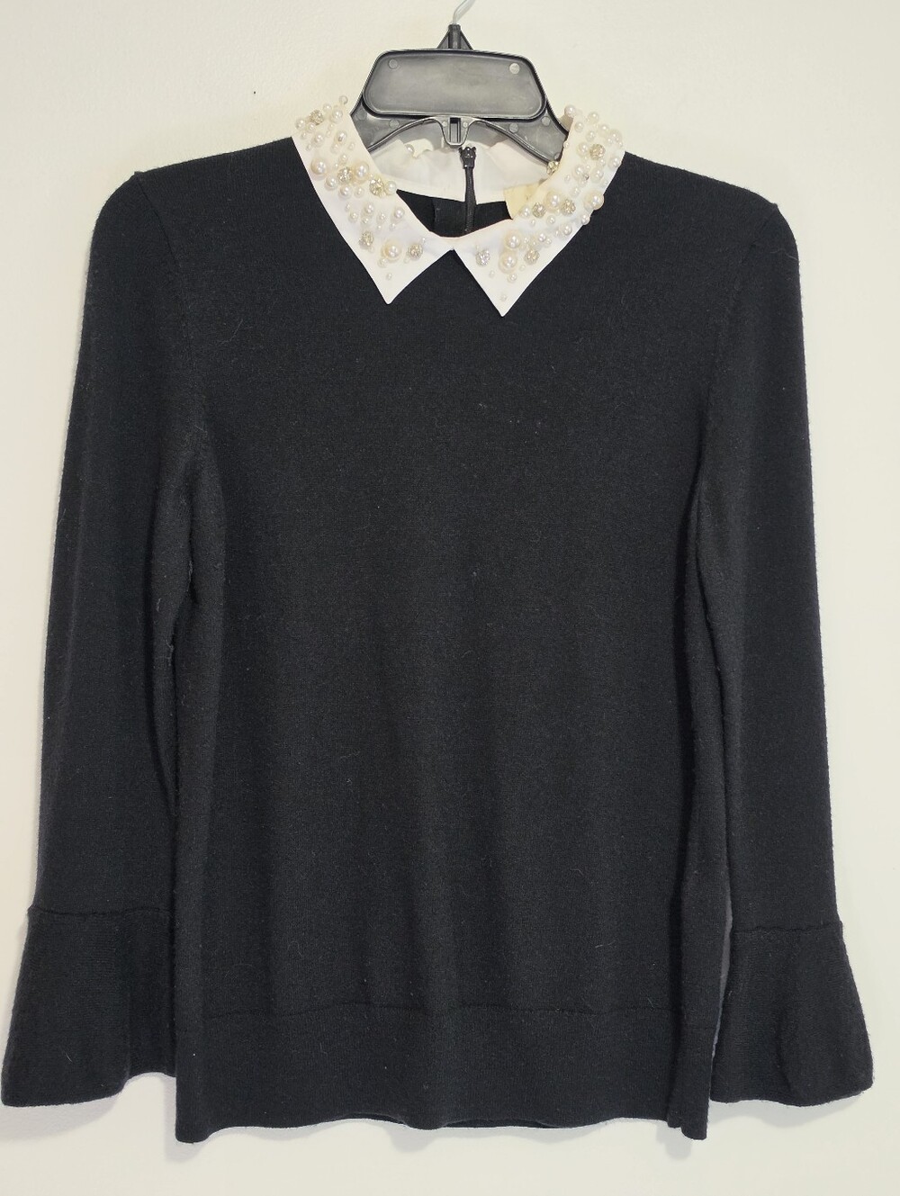 Kate Spade Black Pearl Collar Bell Sleeve Wool Sweater M